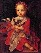 Ivan Vishnyakov Portrait of Girl with bird oil painting